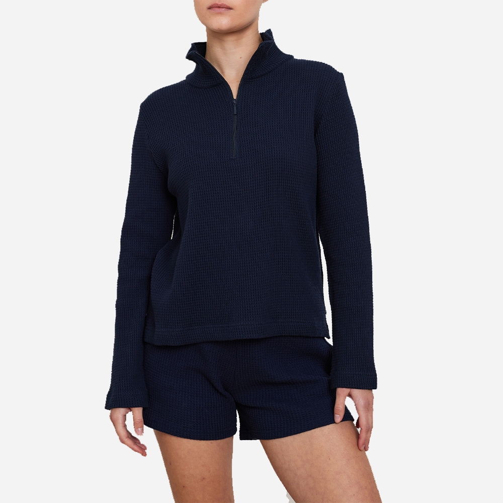Waffle Zipped Sweater - Navy-Blue