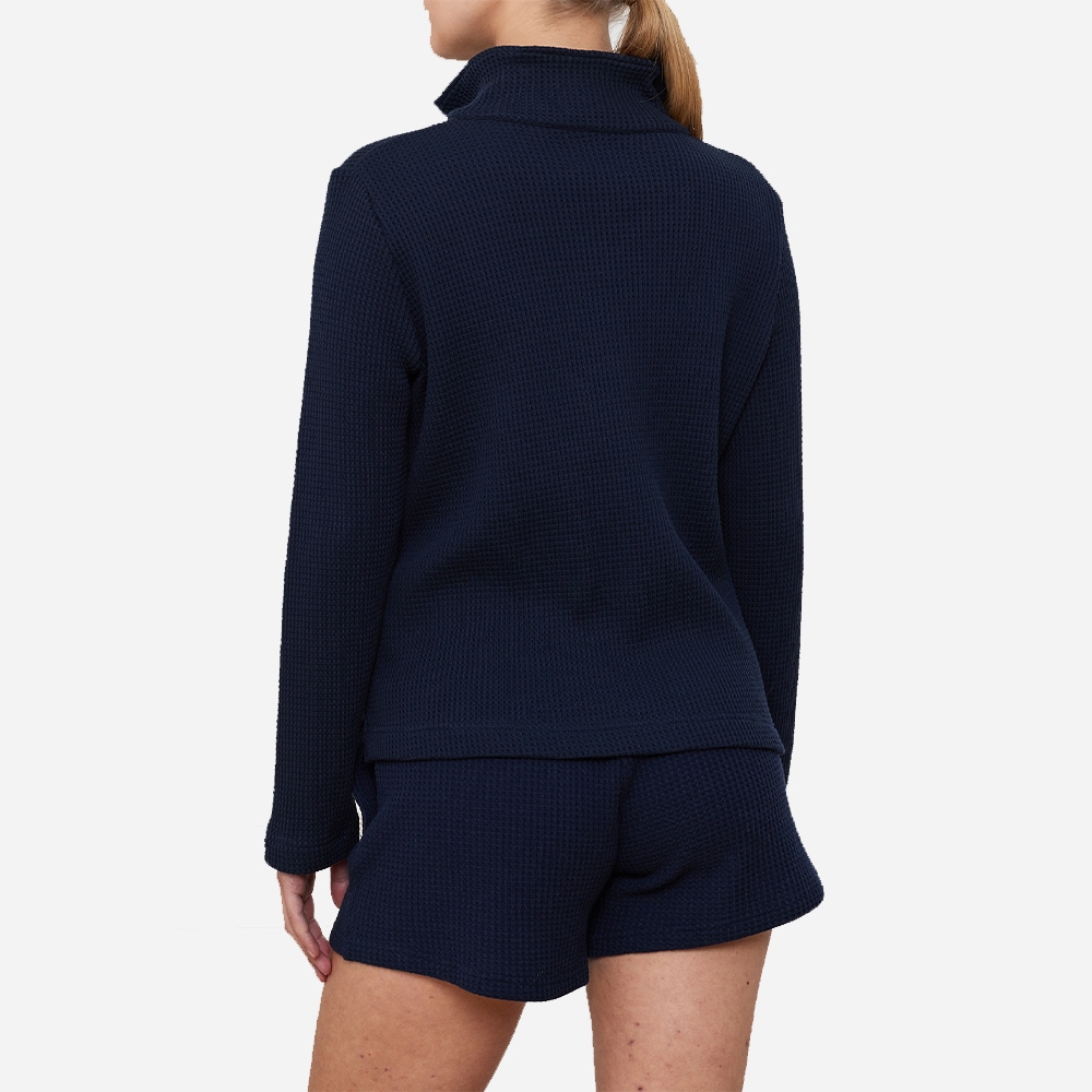 Waffle Zipped Sweater - Navy-Blue