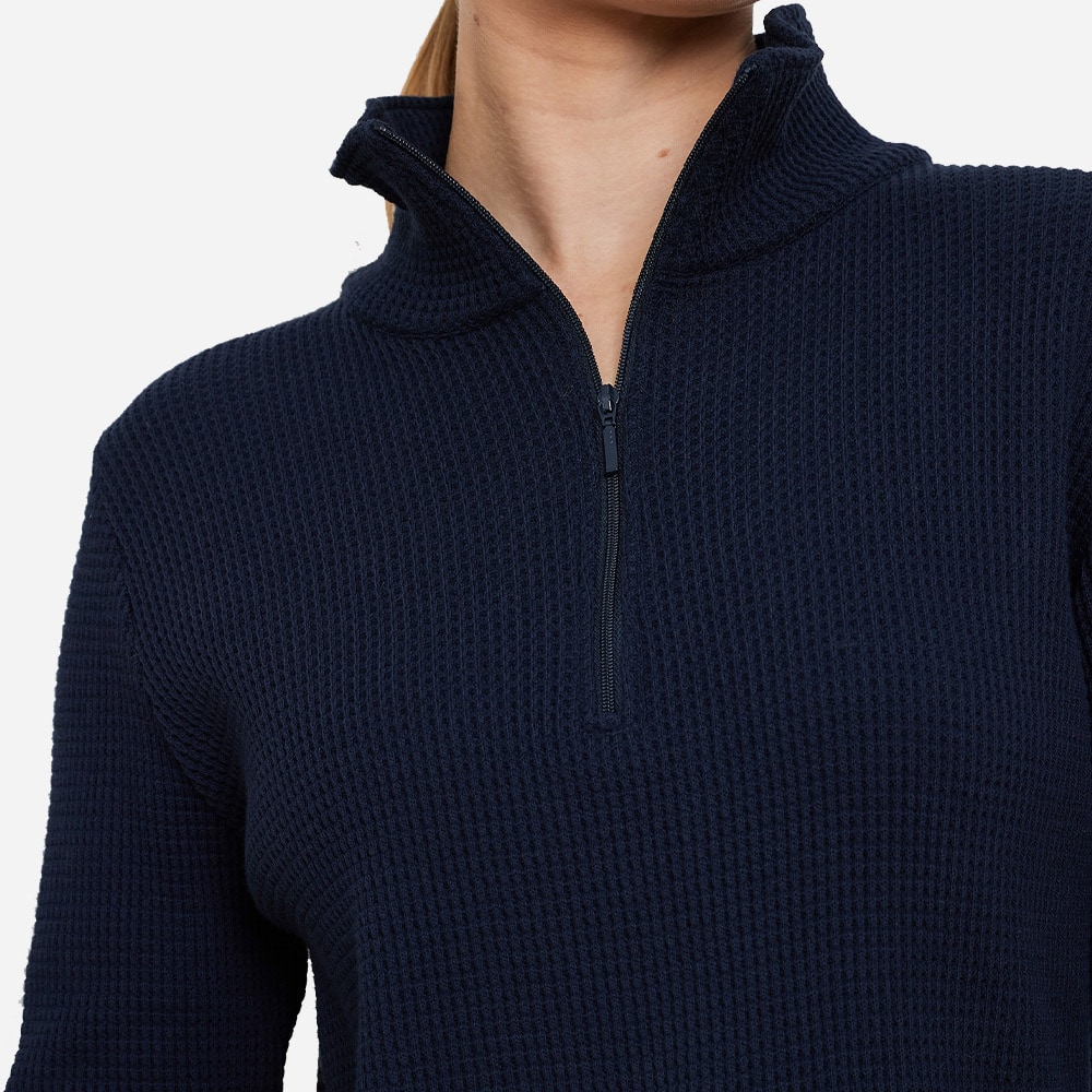 Waffle Zipped Sweater - Navy-Blue