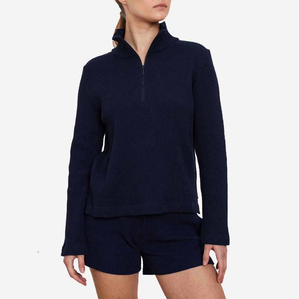 Waffle Zipped Sweater - Navy-Blue