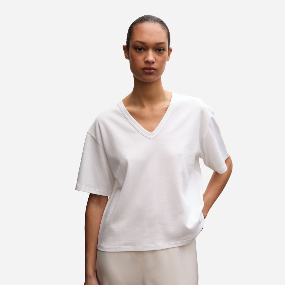 Boxy V-Neck Tee - White