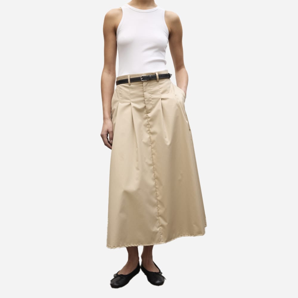 Pleated Midi Skirt - Beige