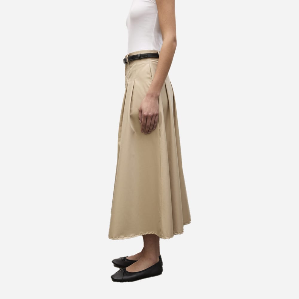 Pleated Midi Skirt - Beige