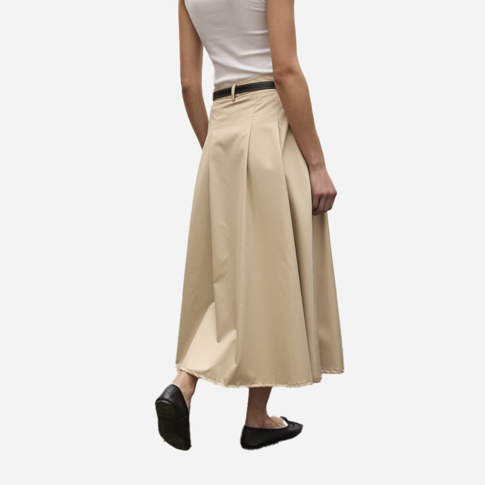 Pleated Midi Skirt - Beige