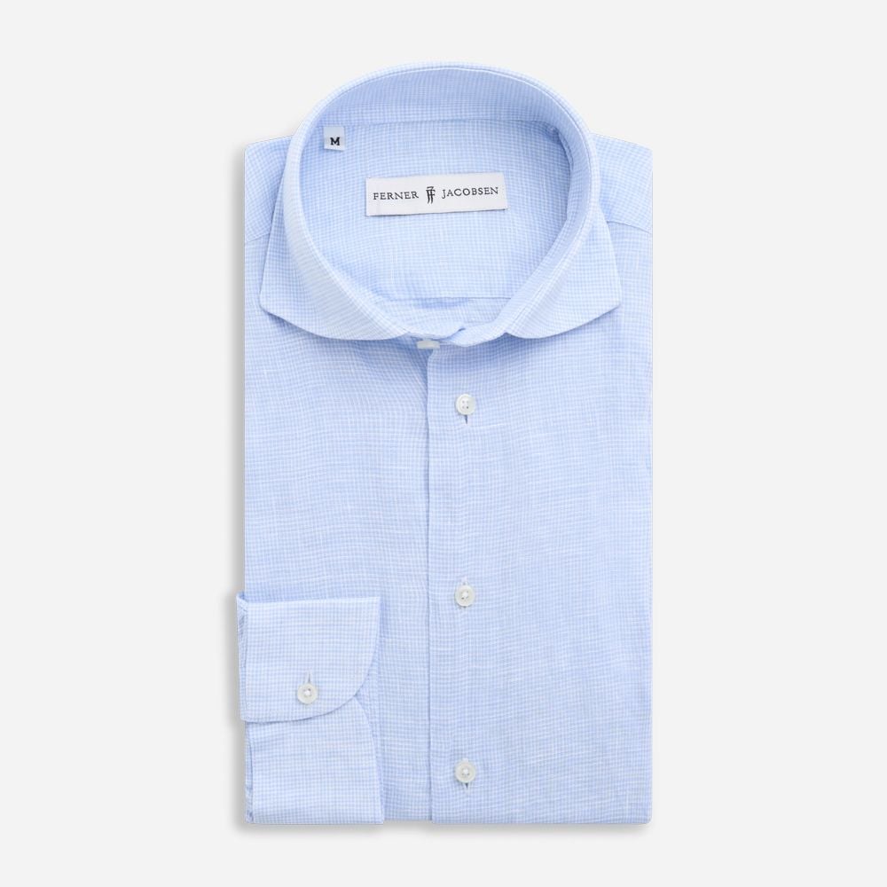 Slim Linen Shirt - Light Blue Dogtooth