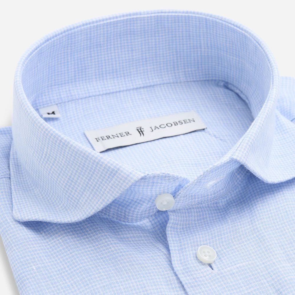 Slim Linen Shirt - Light Blue Dogtooth