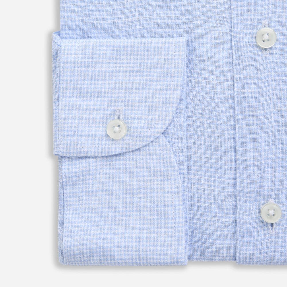 Slim Linen Shirt - Light Blue Dogtooth