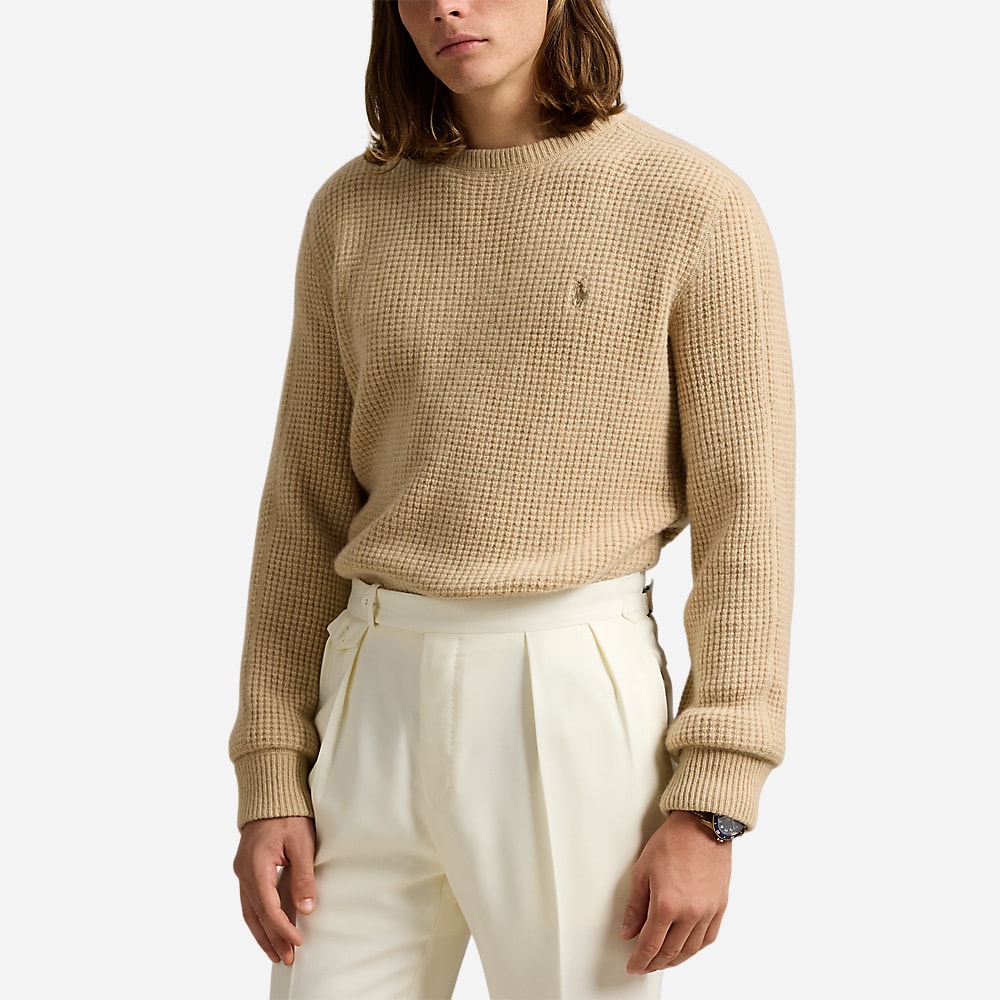 Waffle-Knit Wool-Alpaca Sweater - Dune Melange