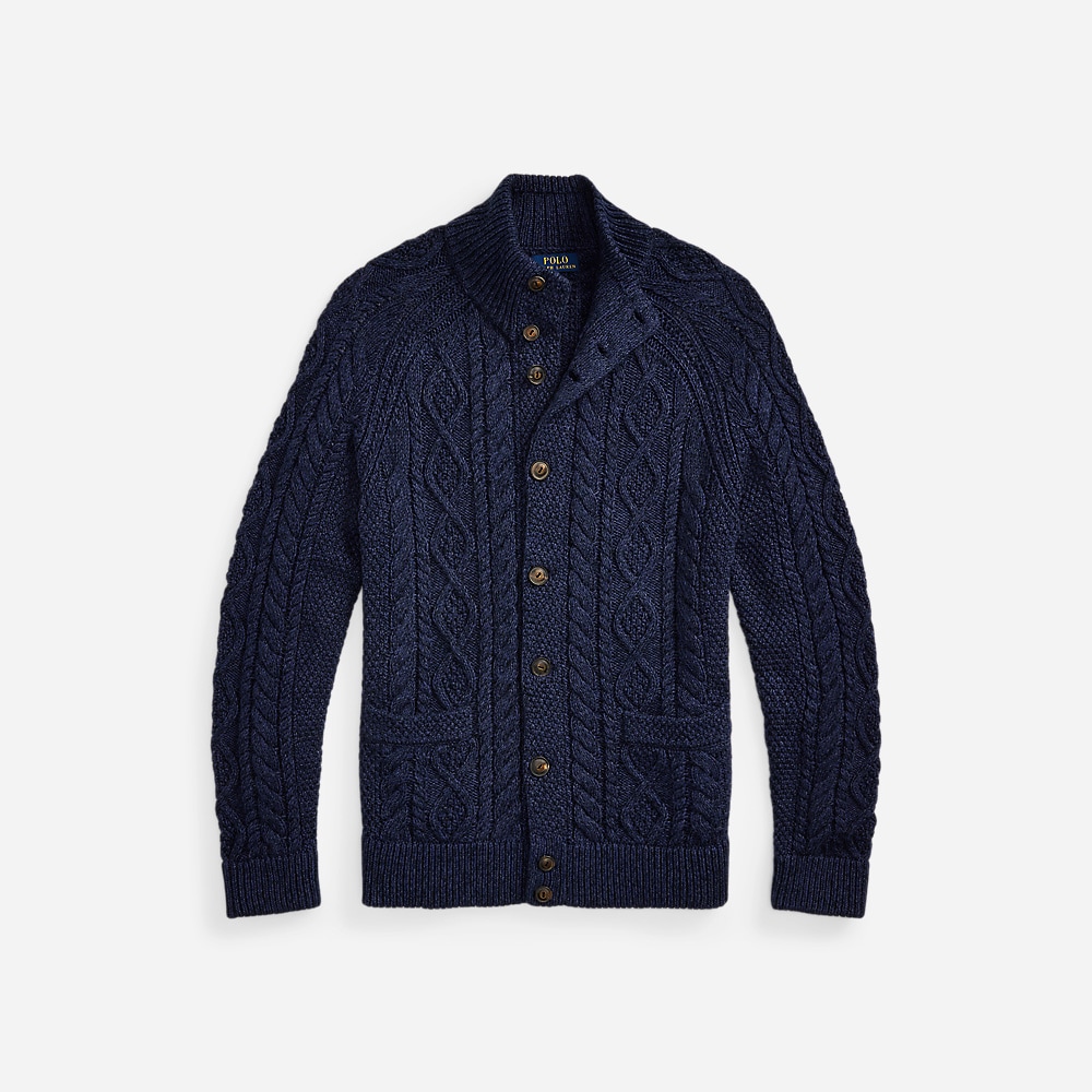 Aran-Knit Marled Cotton Cardigan - Navy Combo