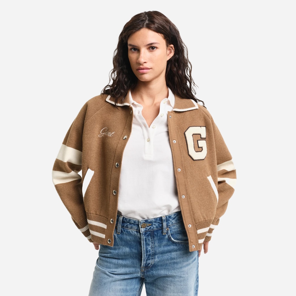Varsity Knitted Jacket - Beige