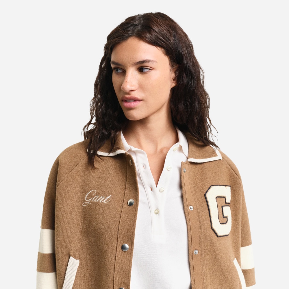 Varsity Knitted Jacket - Beige
