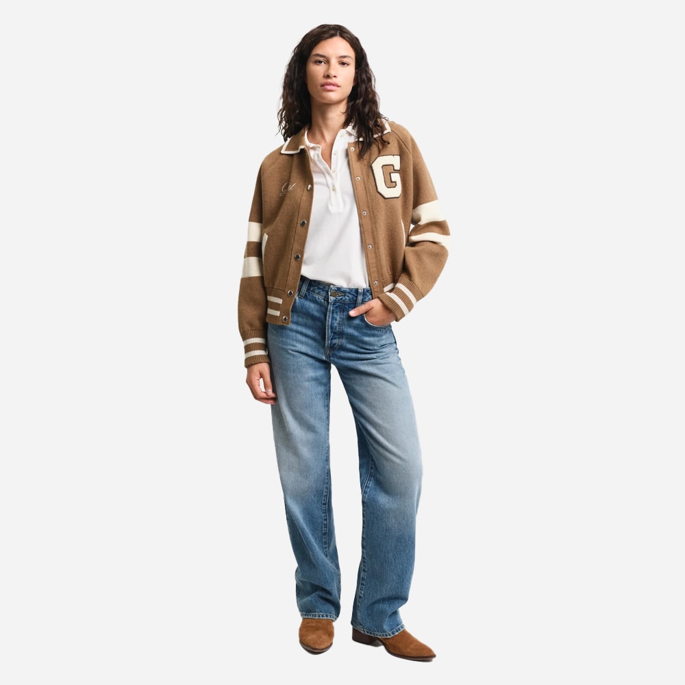Varsity Knitted Jacket - Beige