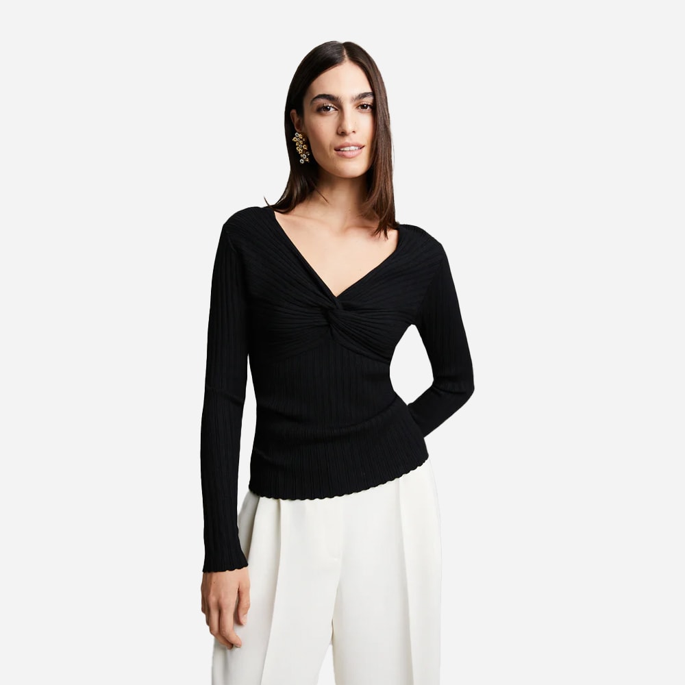 Polly Rib-Knit Top - Black