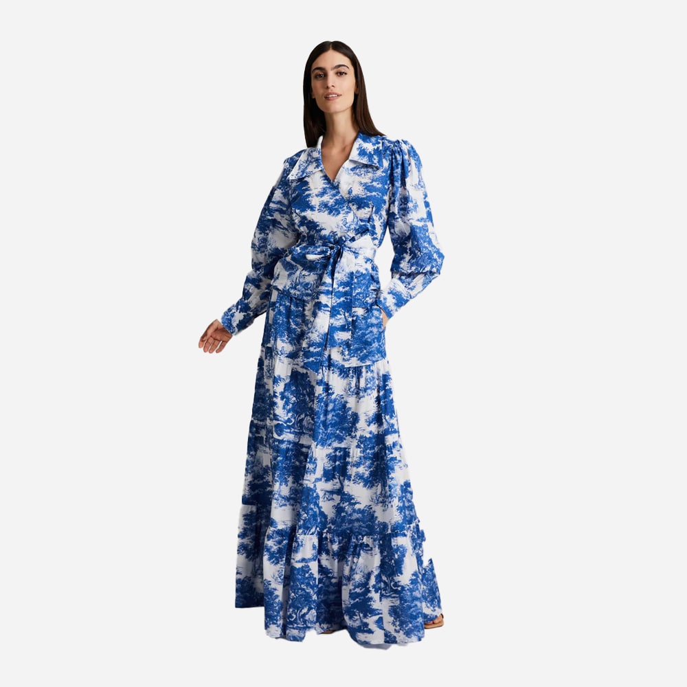 Calypso Wrap Blouse - Blue Toile De Jouy