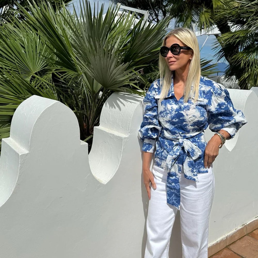 Calypso Wrap Blouse - Blue Toile De Jouy