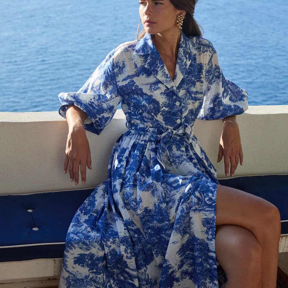 Alona Shirt Dress - Blue Toile De Jouy