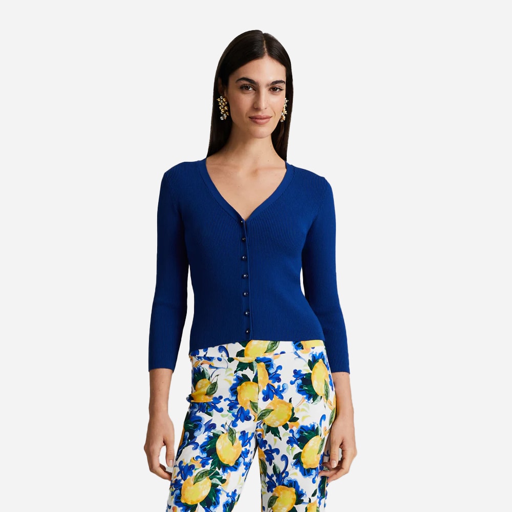 Stacie Rib-Knit Cardigan - Mediterranean Blue