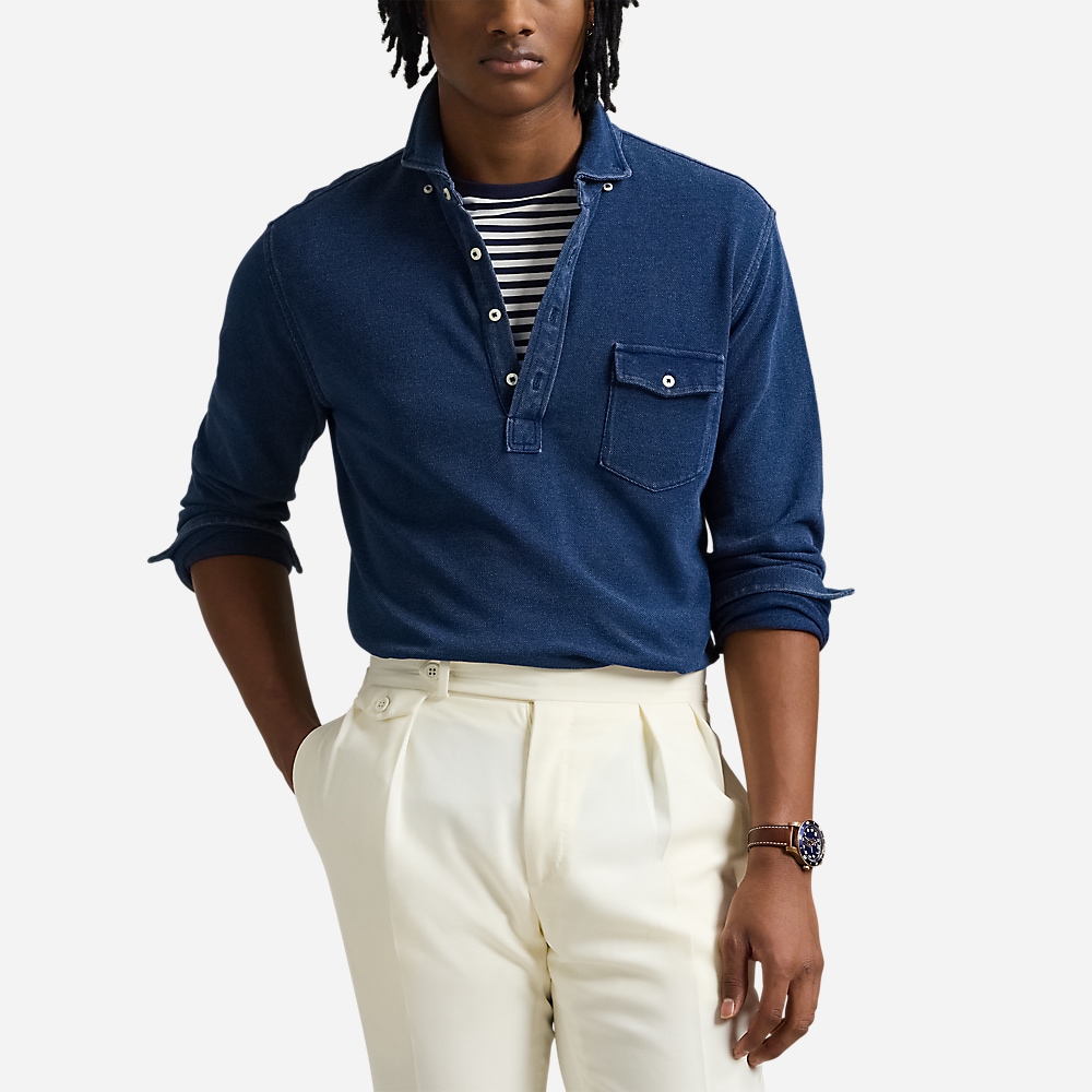 Indigo-Dyed Mesh Polo Shirt - Dark Indigo