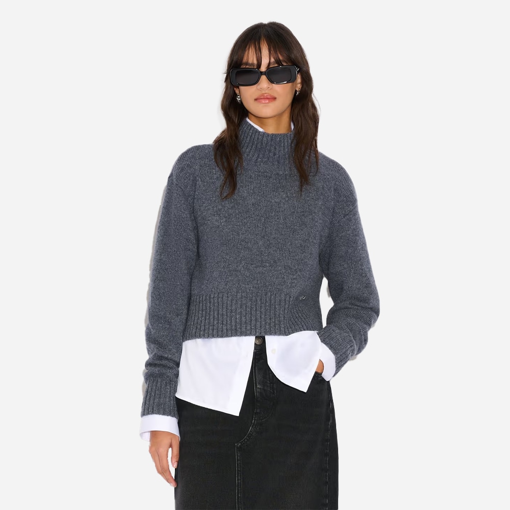 Wool Cropped Turtleneck - Blue