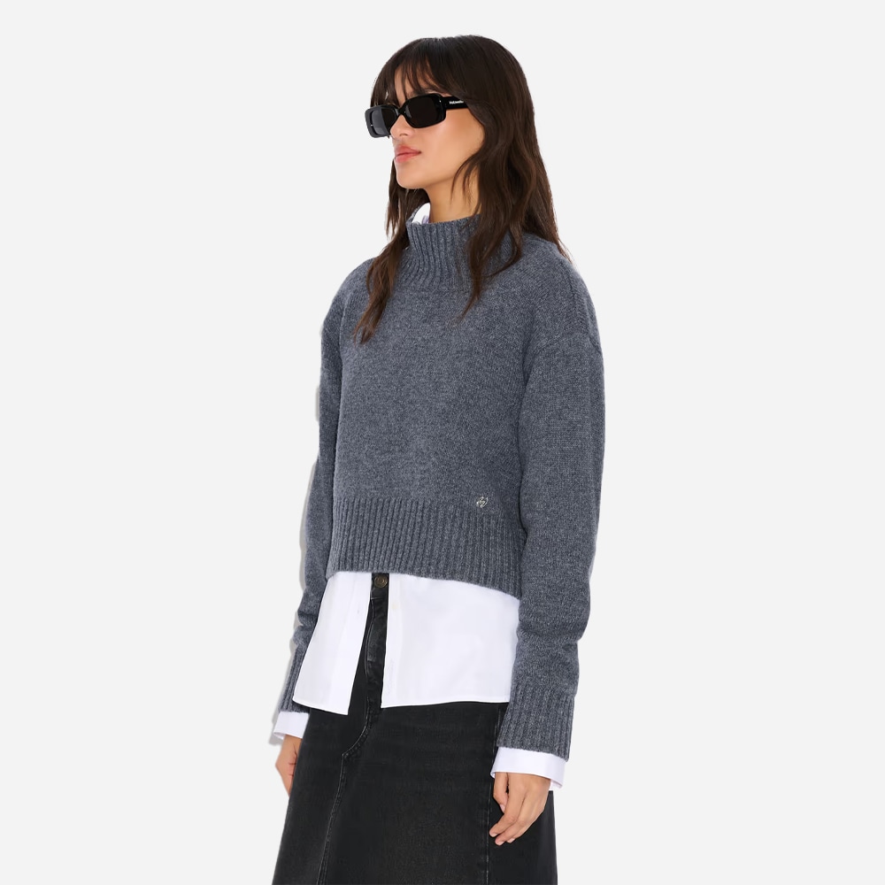 Wool Cropped Turtleneck - Blue
