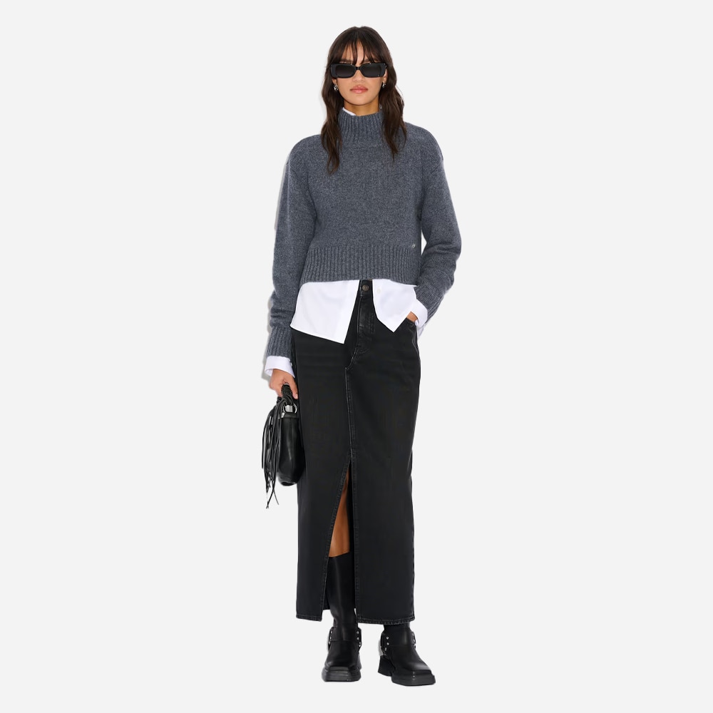 Wool Cropped Turtleneck - Blue