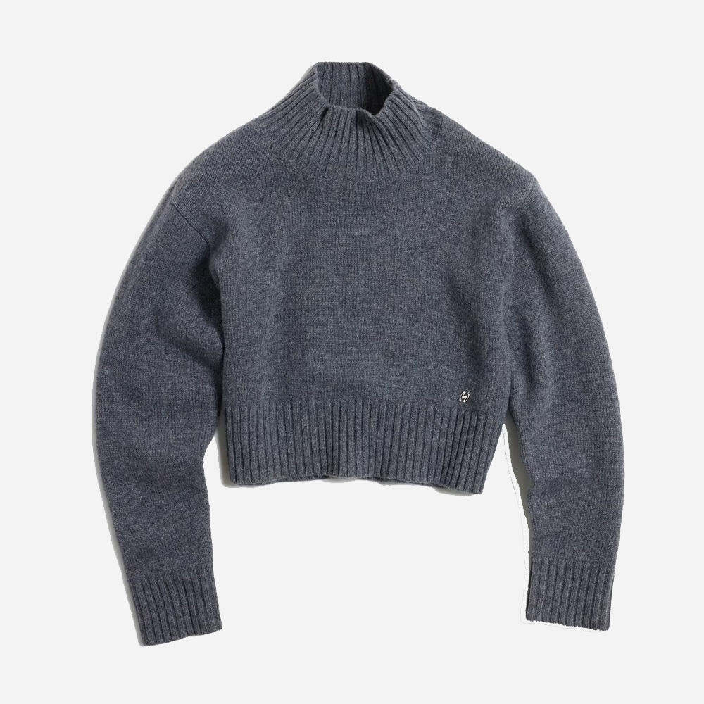Wool Cropped Turtleneck - Blue