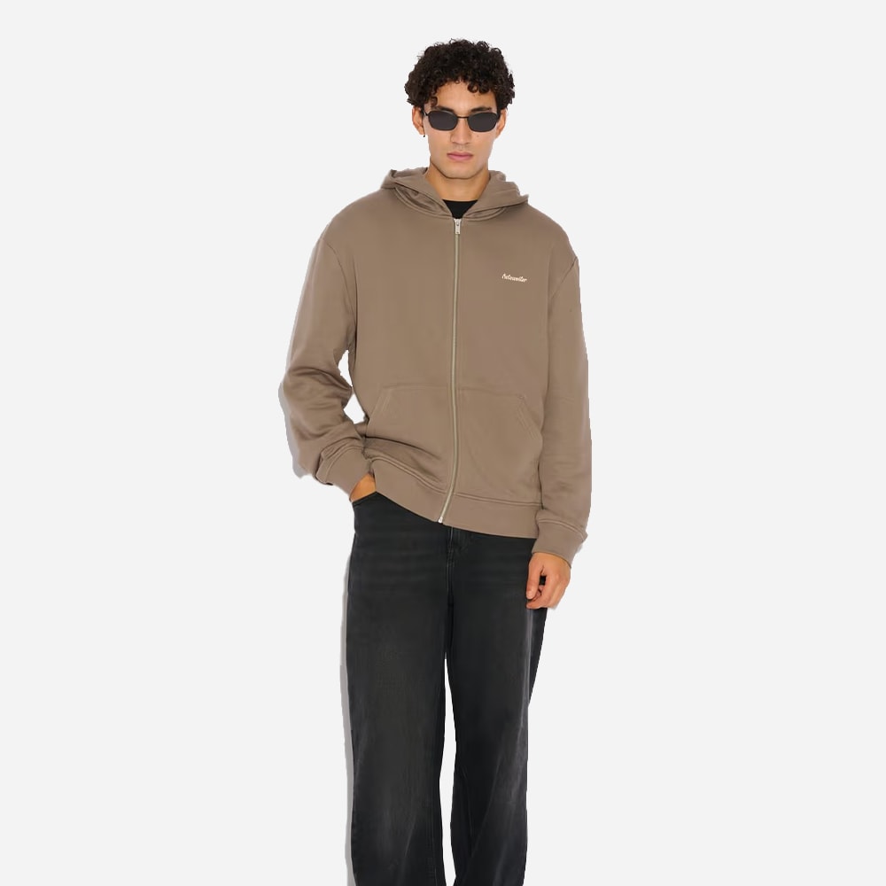 Regular Light Zip Hoodie - Taupe
