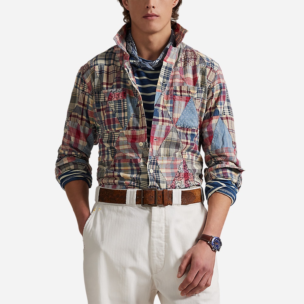Classic Fit Patchwork Madras Camp Shirt - Madras Patchwork Woodbloc