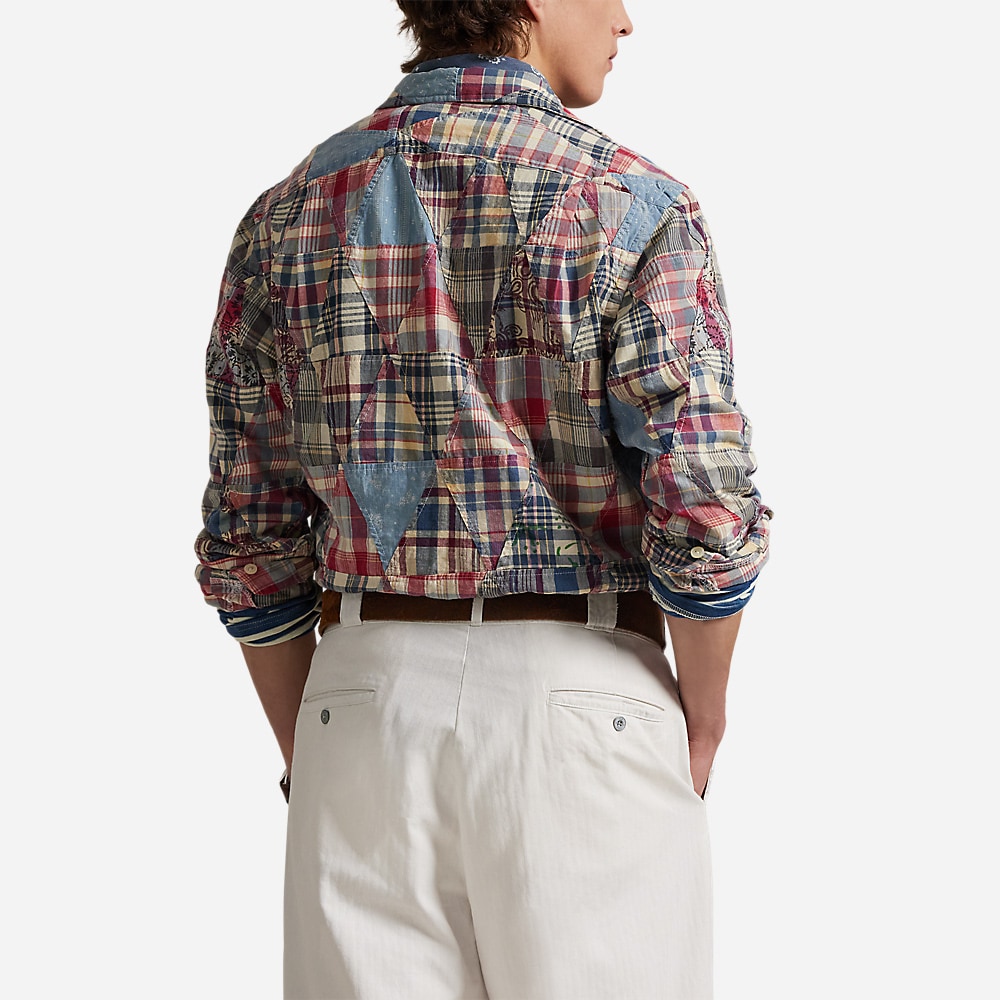 Classic Fit Patchwork Madras Camp Shirt - Madras Patchwork Woodbloc