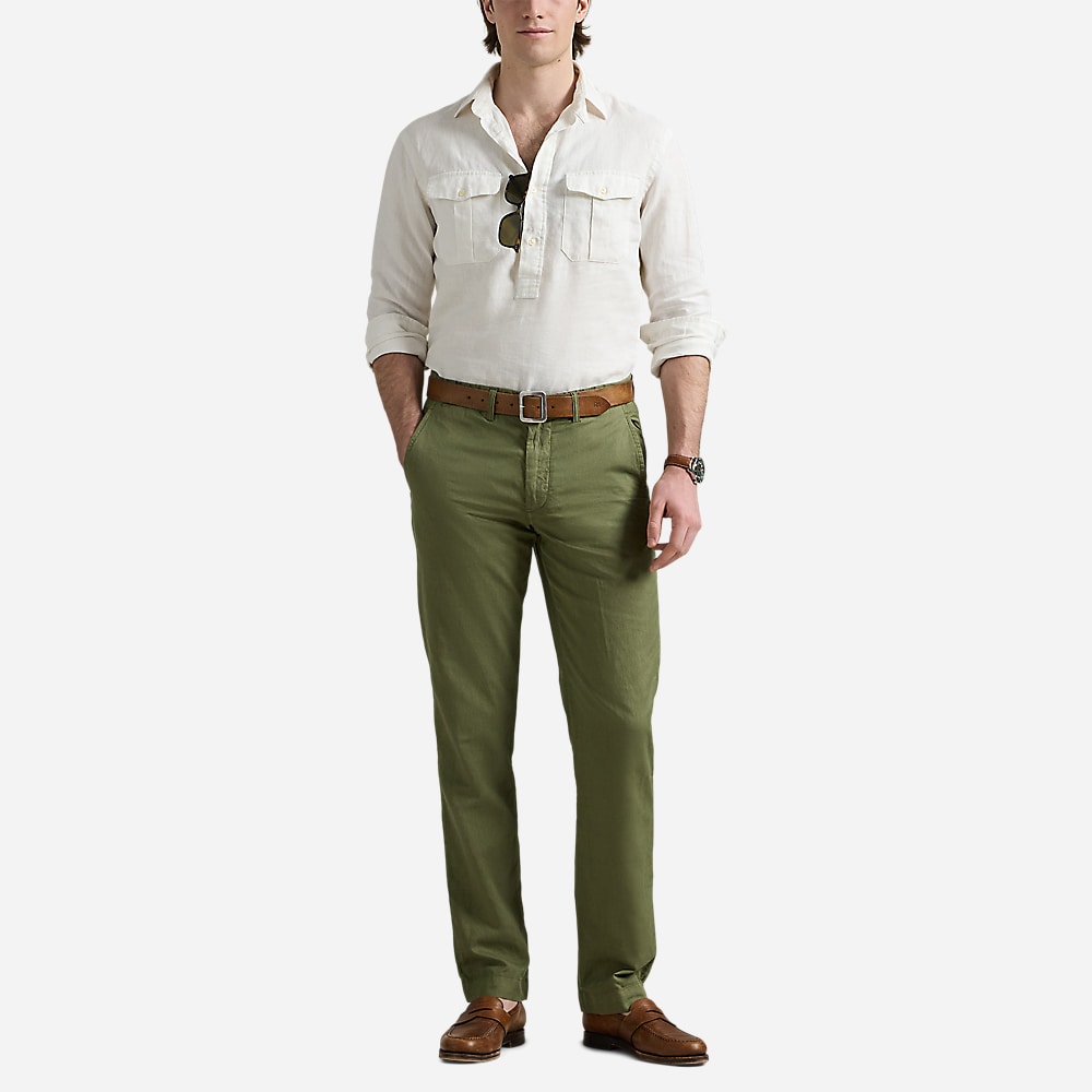Straight Fit Linen-Cotton Pant - Tree Green