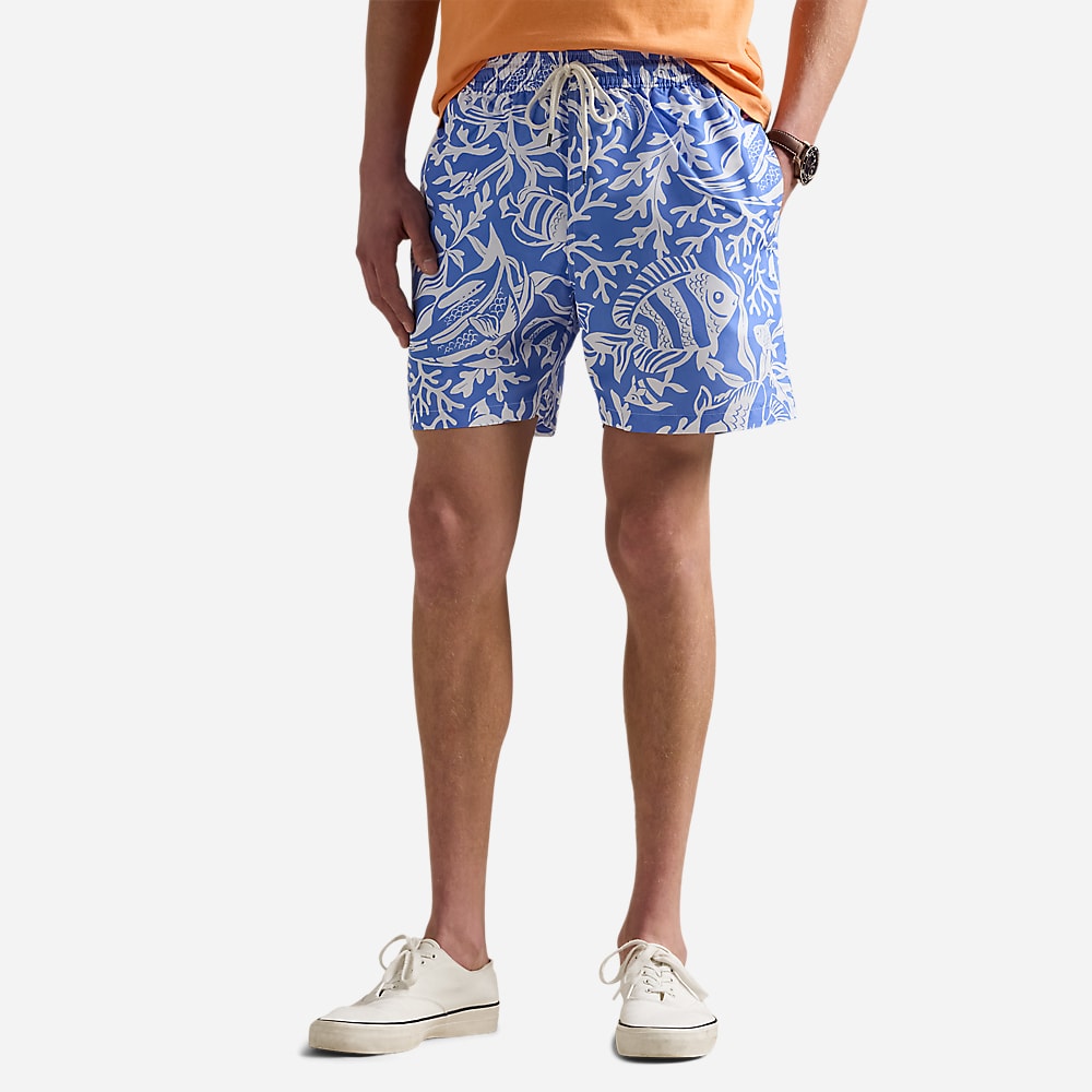 Traveler Classic Swim Trunk - Fish Coral- Light Blue