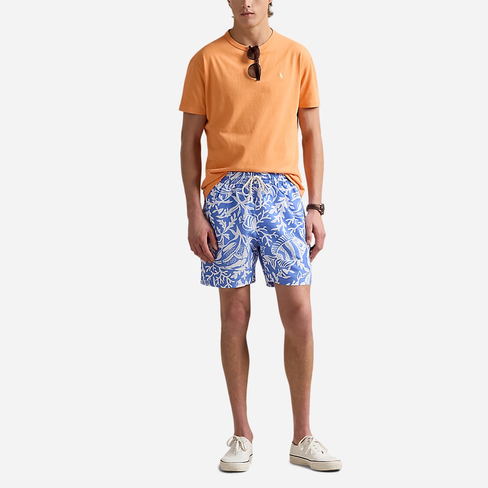 Traveler Classic Swim Trunk - Fish Coral- Light Blue