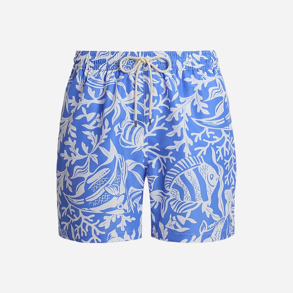 Traveler Classic Swim Trunk - Fish Coral- Light Blue