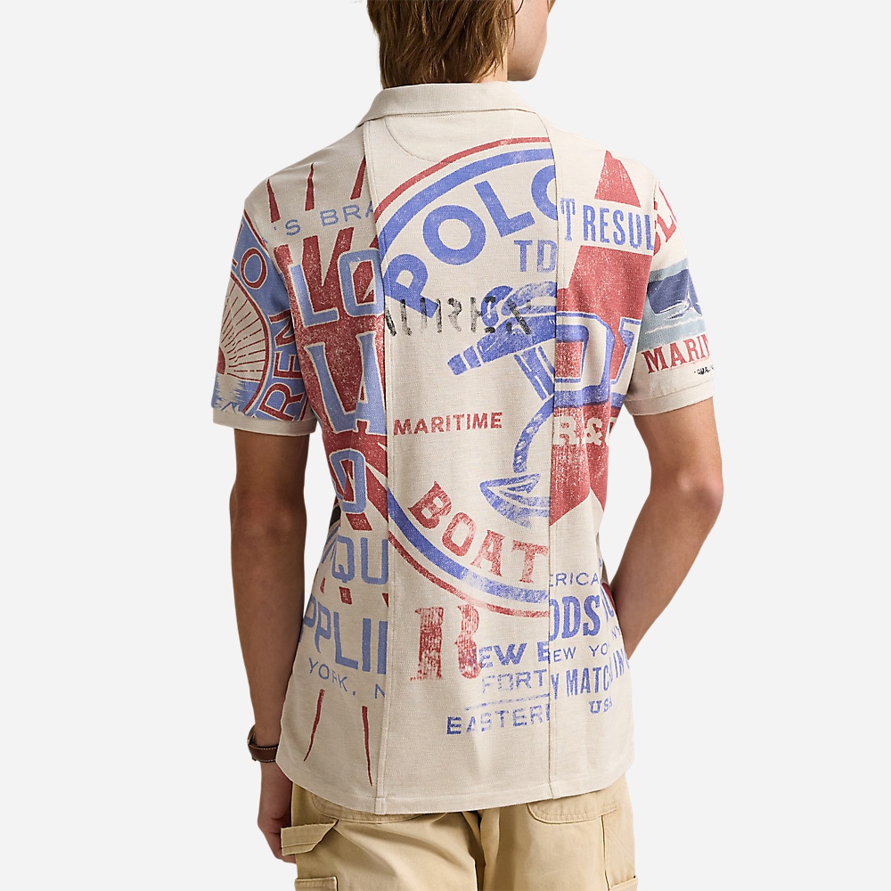 Classic Dry Goods-Print Mesh Polo Shirt - Chalk Heather Multi