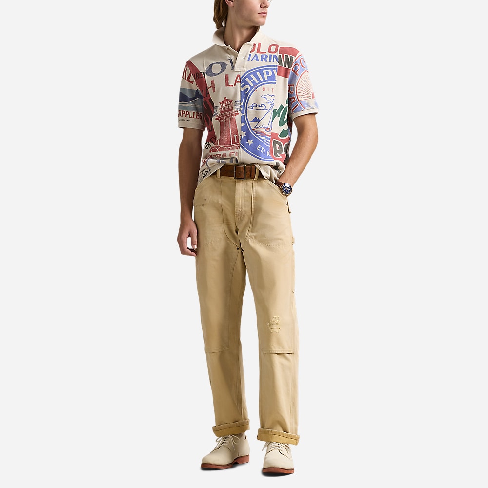 Classic Dry Goods-Print Mesh Polo Shirt - Chalk Heather Multi