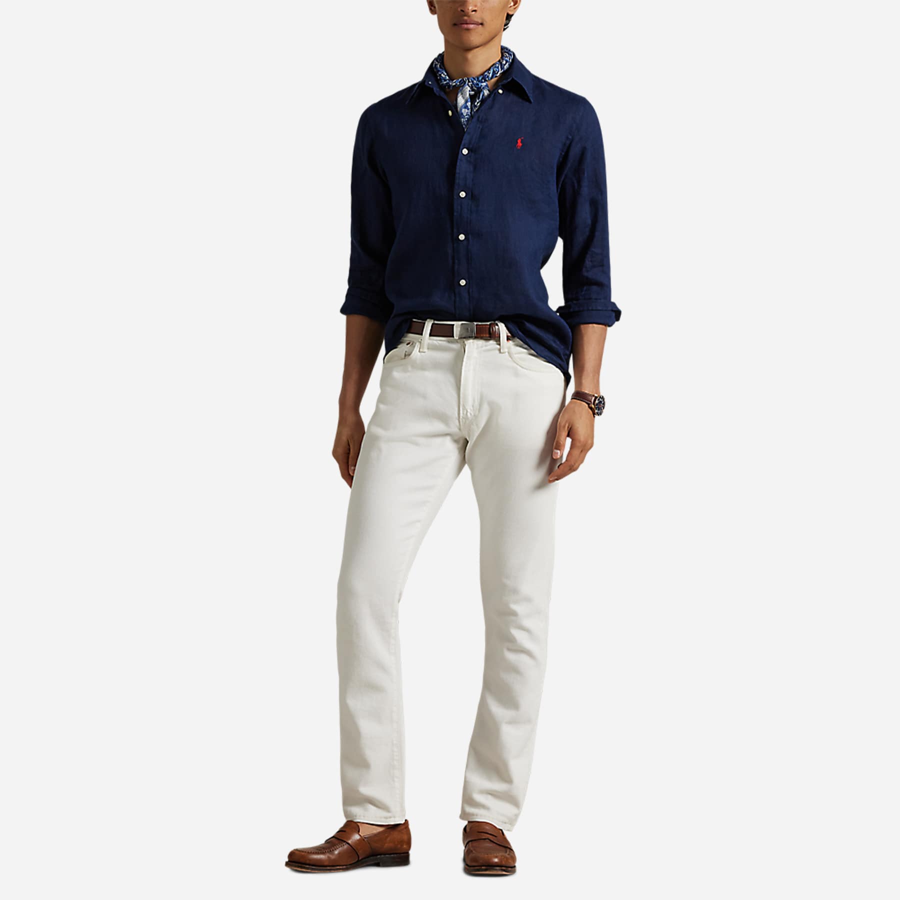 Slim Fit Linen Shirt - Newport Navy
