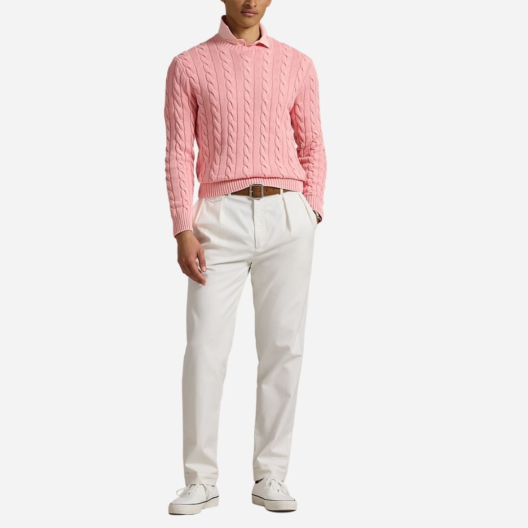 Cable-Knit Mineral-Dyed Cotton Sweater -  Rose Gmd