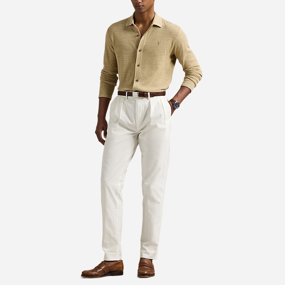 Textured Cotton-Linen Shirt Sweater - Coastal Beige