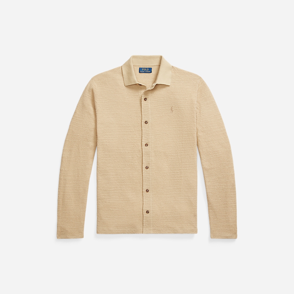 Textured Cotton-Linen Shirt Sweater - Coastal Beige