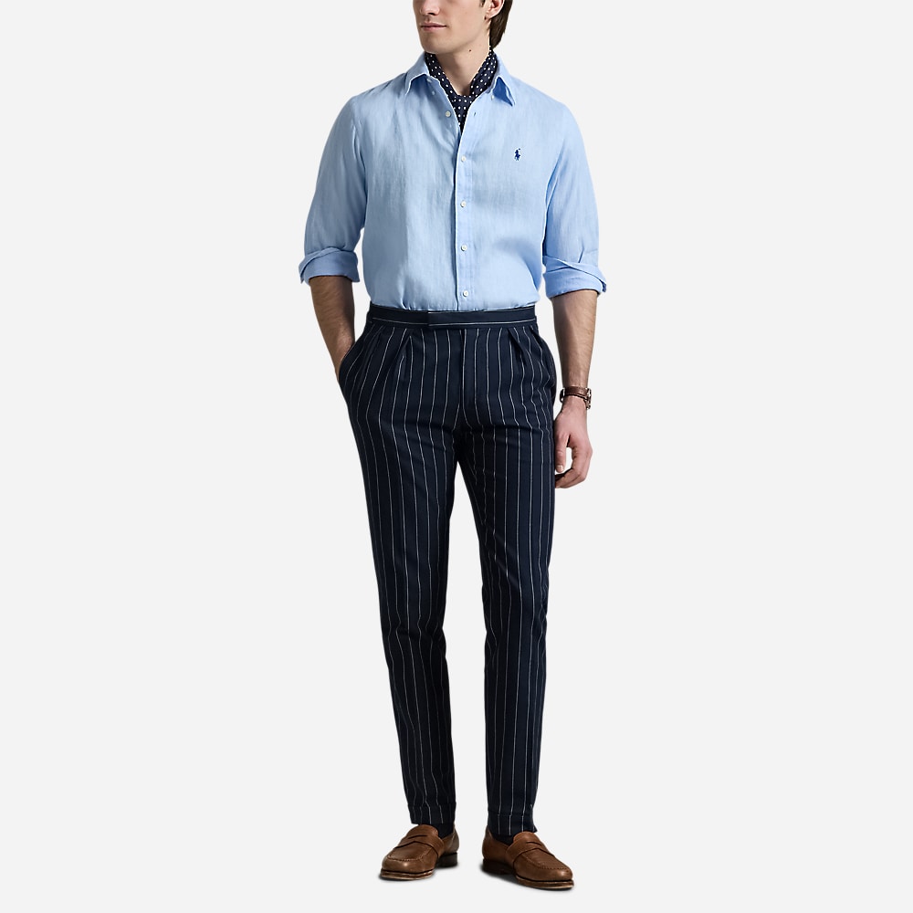 Custom Fit Linen Shirt - Office Blue