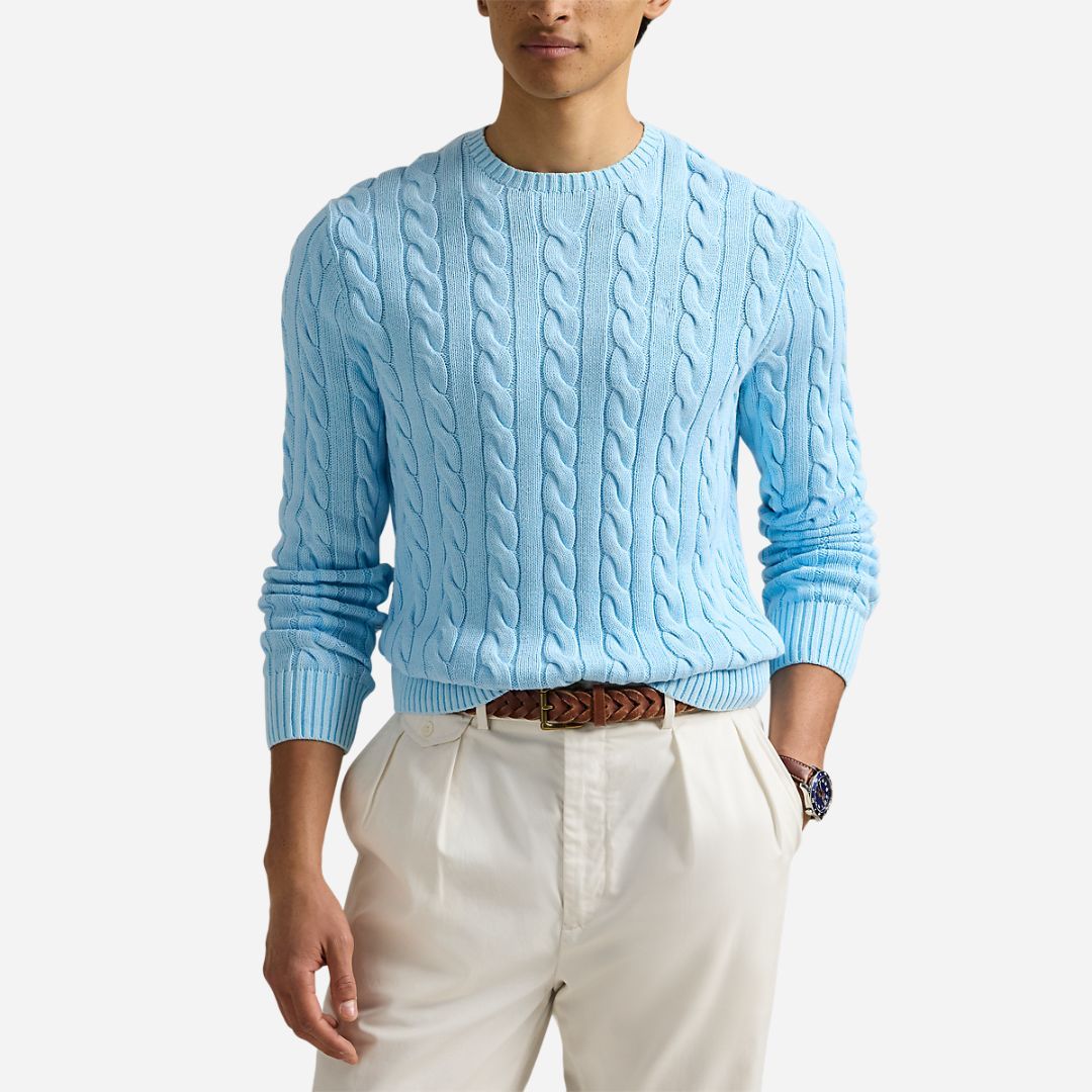 Cable-Knit Mineral-Dyed Cotton Sweater -  Sky Gmd