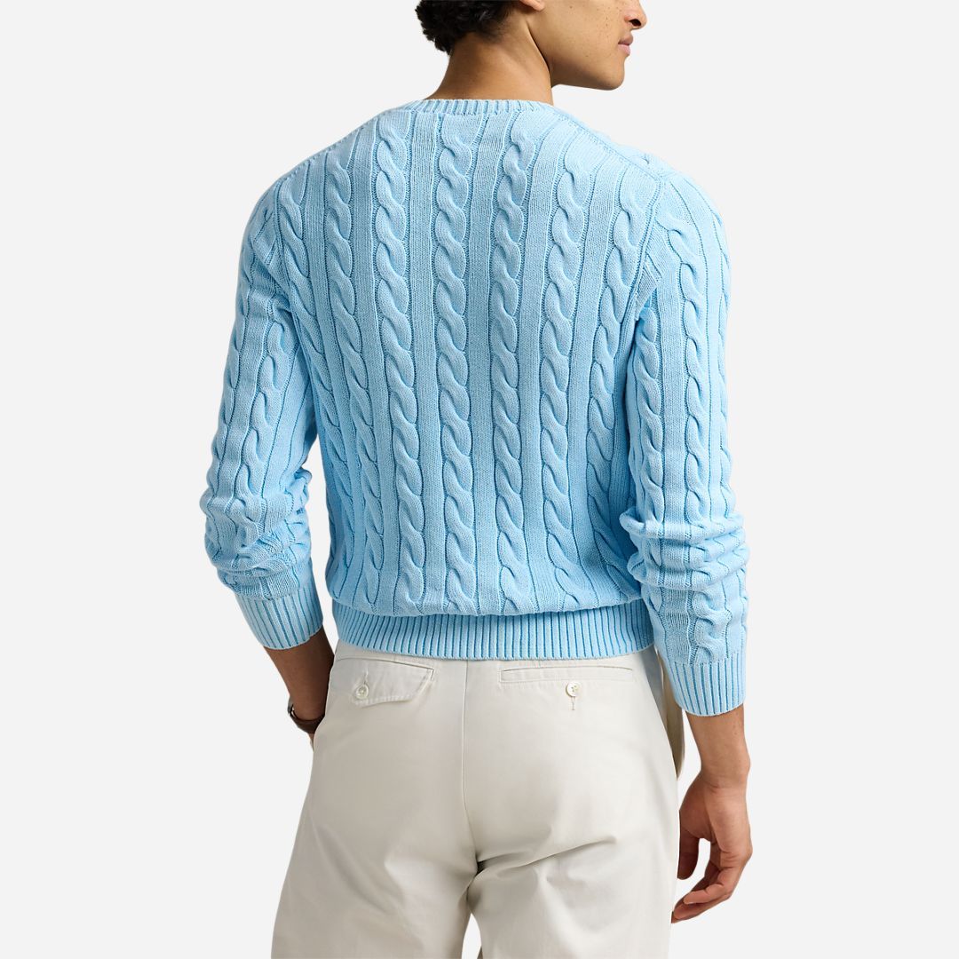 Cable-Knit Mineral-Dyed Cotton Sweater -  Sky Gmd