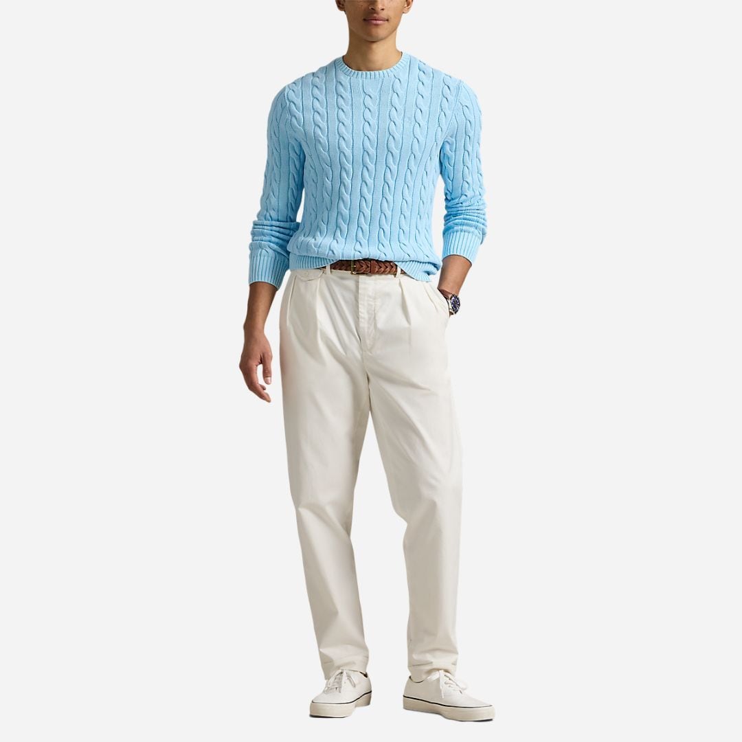 Cable-Knit Mineral-Dyed Cotton Sweater -  Sky Gmd
