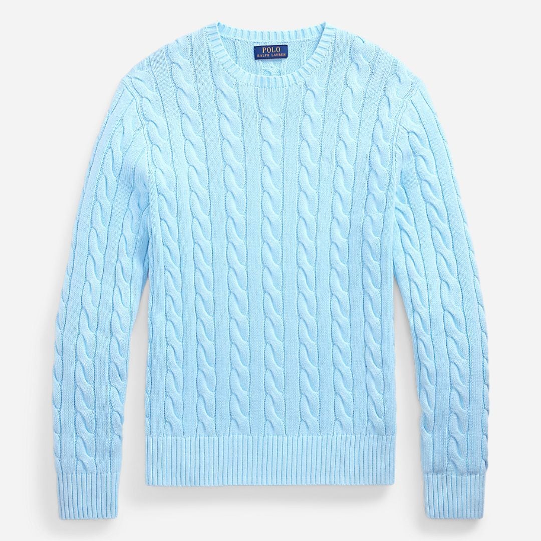 Cable-Knit Mineral-Dyed Cotton Sweater -  Sky Gmd