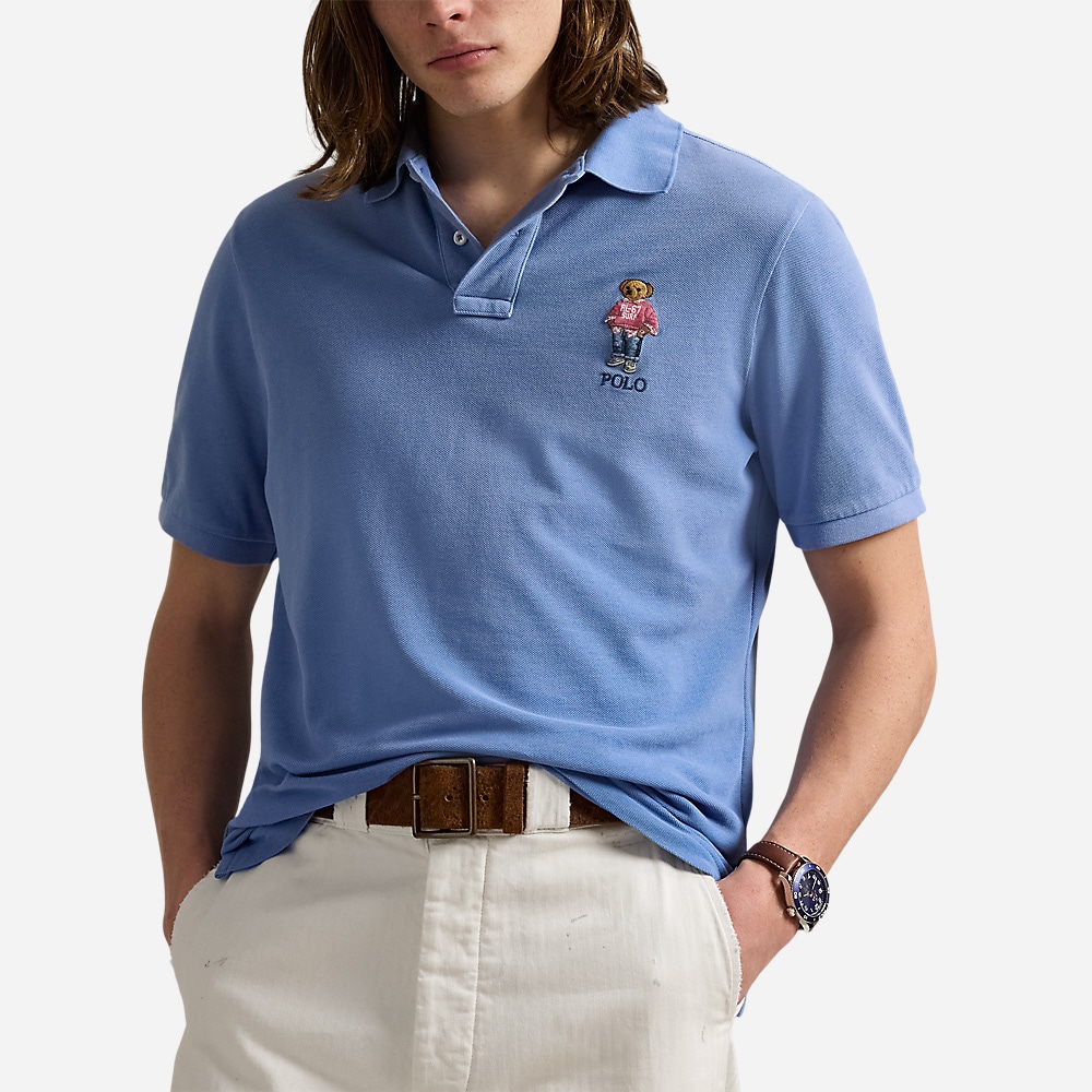 Custom Slim Polo Bear Mesh Polo Shirt - Camp Blue Jeep Bear