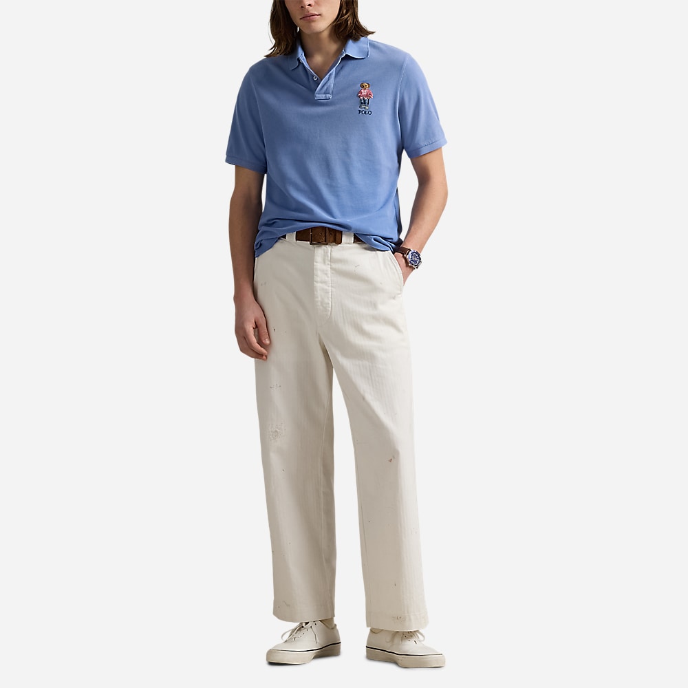 Custom Slim Polo Bear Mesh Polo Shirt - Camp Blue Jeep Bear