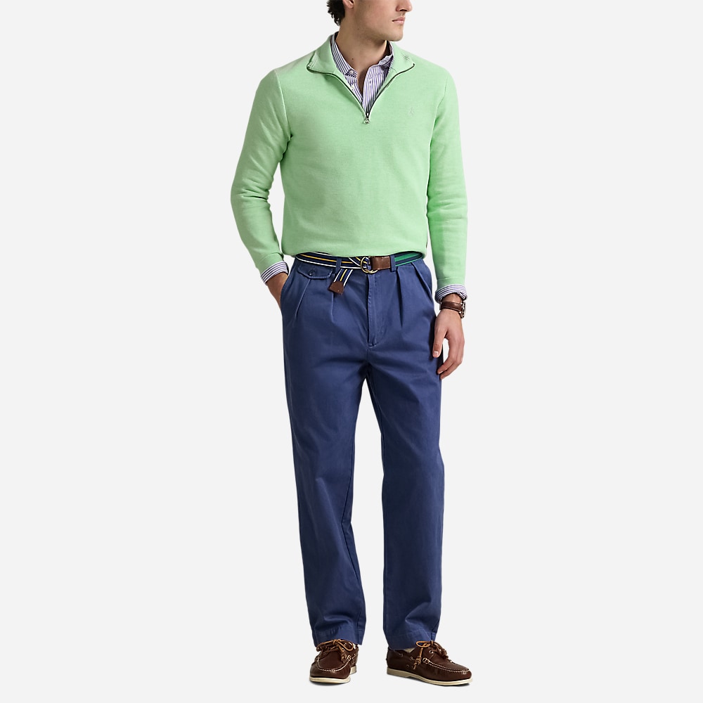 Mesh-Knit Cotton Quarter-Zip Sweater - Artichoke Green Hthr
