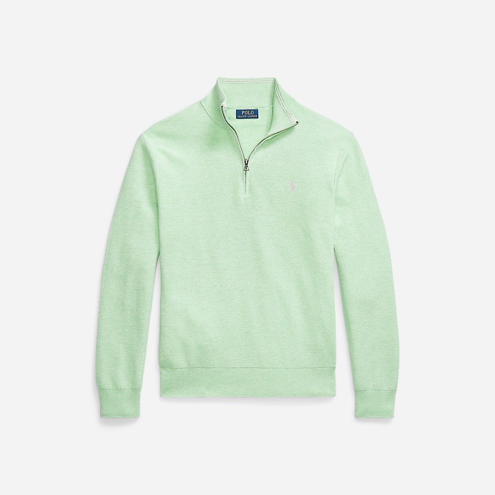 Mesh-Knit Cotton Quarter-Zip Sweater - Artichoke Green Hthr