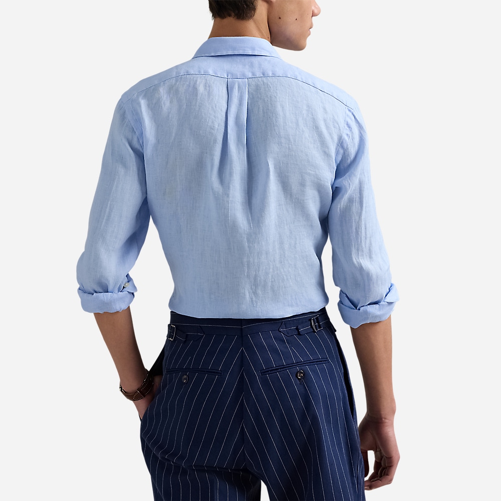 Slim Fit Linen Shirt - Office Blue