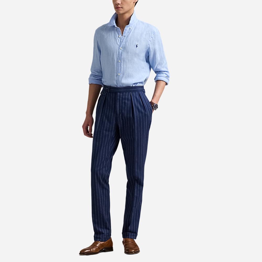 Slim Fit Linen Shirt - Office Blue